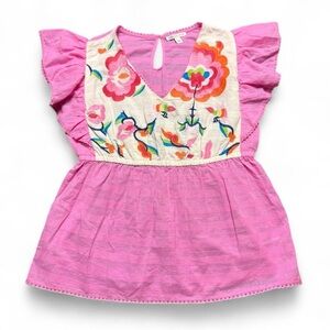 Cato Pink Floral Embroidered Cotton Blouse Womens Size Large